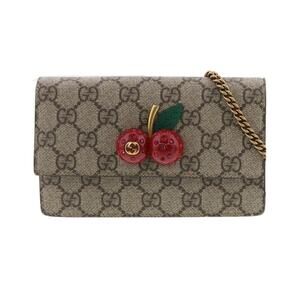 GUCCI GG Supreme Cherry Chain Shoulder Bag Clutch Gold